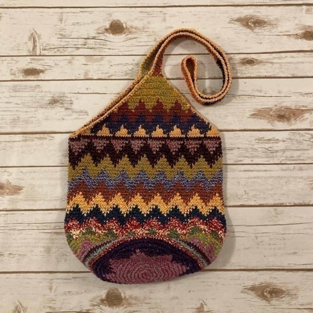 Handmade Colorful Boho Chevron Knit Satchel Bag